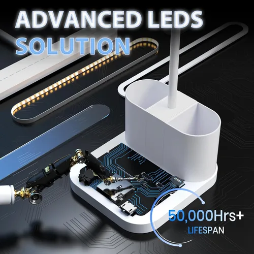 Miniatura 5 de AXX Lámpara de Escritorio Blanca para Dormitorio Universitario, Bonita, LED, Regulable, Pequeña, Portabolígrafos, Cuello de Ganso Flexible, Control