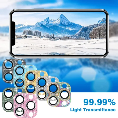 Miniatura 5 de Protector de lente de cámara diseñado para iPhone 12 Pro Max, con diamantes de imitación 3D con diamantes de imitación 9H, vidrio templado, Rosado