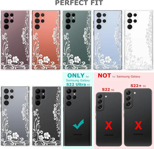 Miniatura 7 de Funda transparente floral para Galaxy S22 Ultra para mujeres/niñas, bonita funda de teléfono para Samsung Galaxy S22 Ultra 5G, diseño de flores