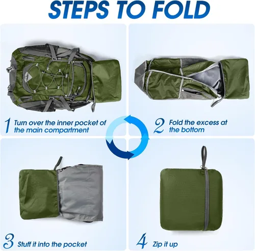 Miniatura 6 de IGOLUMON Mochila de senderismo de 40 L, plegable, ligera, mochila de camping para hombres y mujeres, impermeable, mochila de senderismo al aire