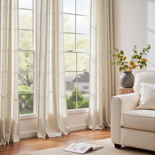 Miniatura 3 de jinchan Cortinas de 108 pulgadas Mezcla de Lino de Lino Semi Transparentes Filtrado de Luz y Resplandor Cortinas Extra Largas para Sala de Estar