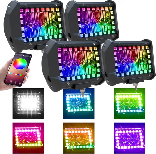 Miniatura 19 de Lpteso Barra de luz LED RGBW de 32 pulgadas, 180 W, juego de haz de inundación y foco combinado, 2 piezas, 4 pulgadas, focos LED RGB de 18 W con 16
