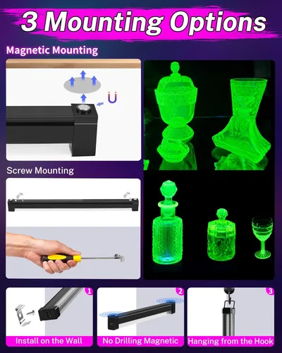 Miniatura 3 de Paquete de 2 barras de luz negras recargables, 5000 mAh de gran capacidad, luces negras alimentadas por batería para fiesta brillante, suministros