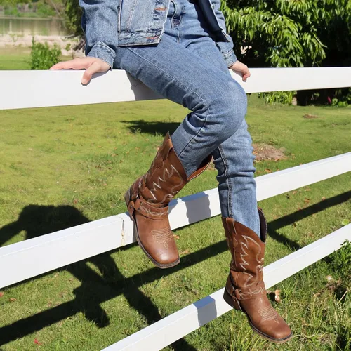 Miniatura 5 de SheSole Botas vaqueras con punta cuadrada para mujer, estilo vaquero, pantorrilla ancha, zapatos occidentales a la moda