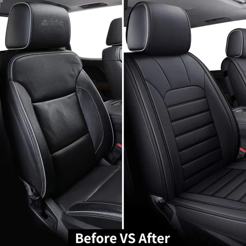Miniatura 4 de LUCKYMAN CLUB 2 Fundas de asiento delanteras para Silverado que se ajustan a Chevy Silverado Sierra 2007-2023 2024 2025 1500 2500 3500 con piel Negro