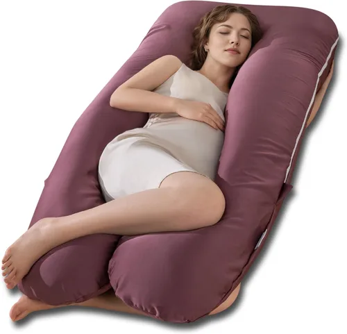 Miniatura 14 de QUEEN ROSE - Almohadas corporales refrescantes para embarazo, sedosas, en forma de U, tamaño de 55 pulgadas, para dormir, alivio del dolor de Azul