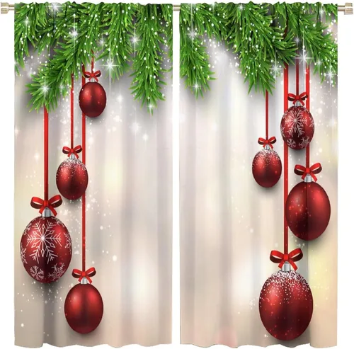 Miniatura 12 de Cortina opaca de Navidad para ventana, campanas de Navidad, festivales, decoración de atmósfera, cortina para sala de estar, habitación