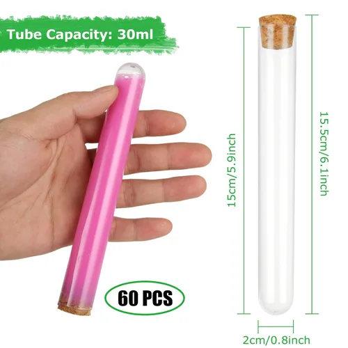 Miniatura 2 de Plastic Test Tubes with Cork Stoppers, 100 PCS 15 ML Clear Test Tube Set, 0.63 x 3.94 in Round Bottom Tubes 2 Mini Funnels & 2 Brushes for Bath