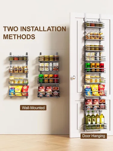 Miniatura 5 de Delamu Organizador de despensa de 9 niveles para colocar sobre la puerta, organizadores y almacenamiento ajustables para puertas de despensa, cesta