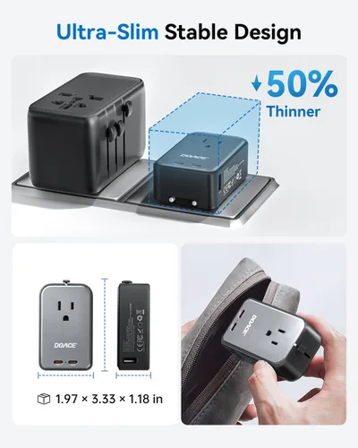 Miniatura 2 de DOACE Adaptador de viaje Pico de 20 W, adaptador de corriente universal de 5 puertos, 1 CA, 2 USB C y 2 USB-A, adaptador de enchufe internacional