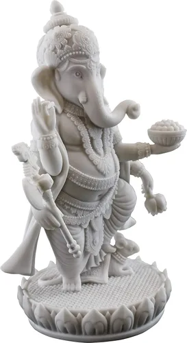 Miniatura 4 de Top Collection Estatua de Ganesh de pie de 7.5 pulgadas de alto y 4.75 pulgadas en acabado de mármol blanco, escultura hindú del señor del éxito