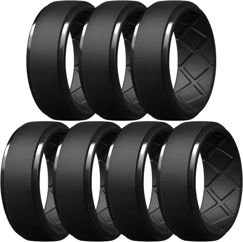 Miniatura 27 de Egnaro - Anillos de silicona para hombre, 25/64 pulgadas (10 mm) de ancho y 3/32 pulgadas (2.5 mm) de grosor, alianzas de boda de goma, paquete
