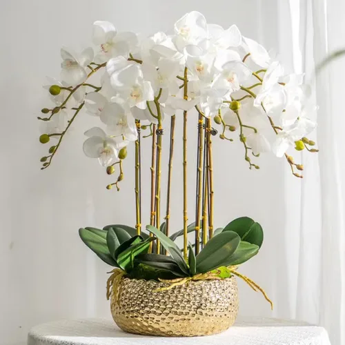 Miniatura 3 de HinyoCo 5 piezas de flores artificiales de orquídea, flores artificiales de Phalaenopsis de 32 pulgadas para decoración del hogar y boda (blanco)