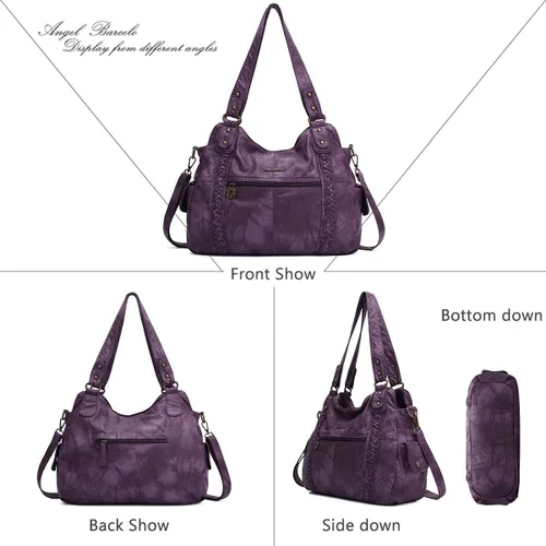 Miniatura 130 de Angel Barcelo - Bolsa de hombro amplia para mujer, diseño Hobo, cuero lavado