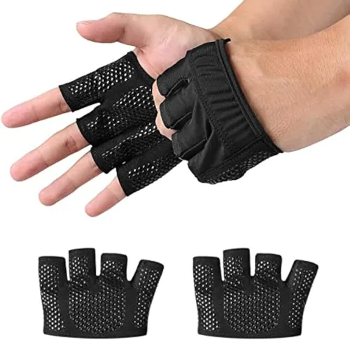 Guantes de ejercicio de fitness, guantes de silicona antideslizantes de protección para levantamiento de pesas de cuatro dedos, para hombres y