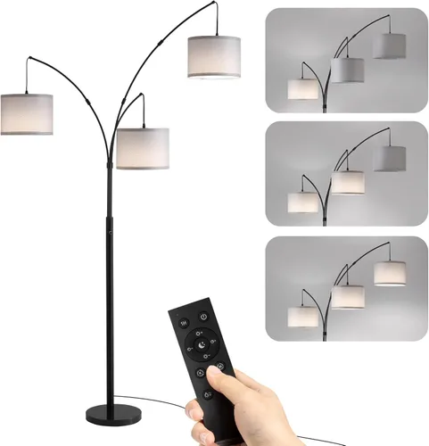 Miniatura 18 de Lámparas de pie doradas para sala de estar, lámpara de pie de arco súper brillante con control remoto, 3 lámparas de pie altas con regulación Sombra