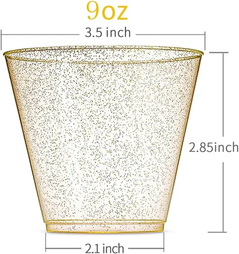 Miniatura 2 de WDF 200 vasos dorados de 9 onzas, desechables de alta calidad, para boda, con purpurina dorada, para fiestas, baby shower, boda, primavera