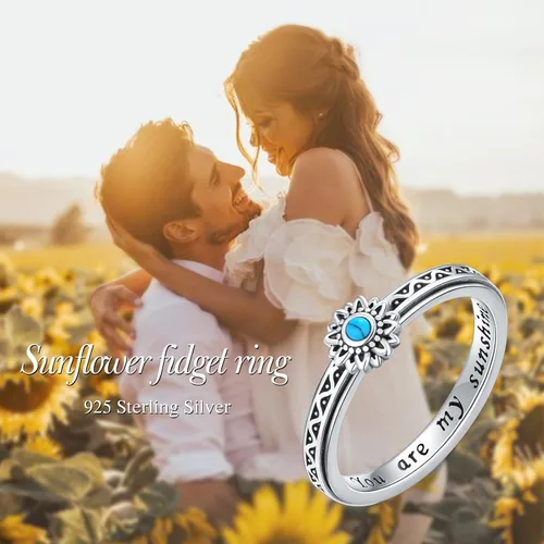 Miniatura 6 de Anillo de plata de ley con girasol, anillo giratorio para ansiedad, regalo de joyería para mujeres