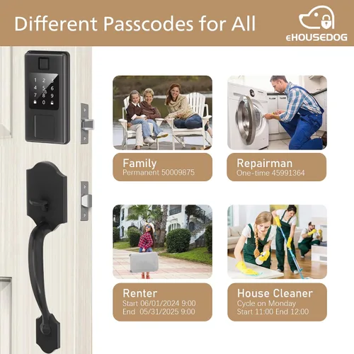 Miniatura 4 de EHD-SF01, cerradura inteligente de huellas dactilares, cerradura de puerta de entrada sin llave, cerradura de teclado con pantalla táctil, cerradura