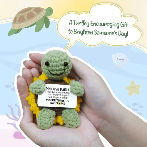 Miniatura 5 de OASSIE Regalos de tortugas para mujeres, mini animales de ganchillo de tortuga positiva hechos a mano, regalos de cumpleaños, relajación, Tortuga