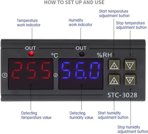 Miniatura 4 de 3028 Control de temperatura 12V/24V/110V/220V Pantalla digital Medidor de temperatura y humedad con sensor integrado (12V)