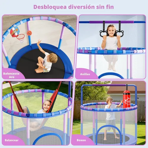 Miniatura 7 de Yohood - Cama elástica de 55 pulgadas para niños con recinto, trampolín para niños pequeños de 6 en 1 para interiores y exteriores, tubo completo