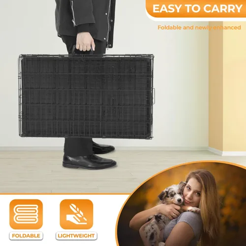 Miniatura 5 de PayLessHere Jaula grande para perros medianos y grandes, jaula de metal para perros de doble puerta, plegable, para interiores y exteriores