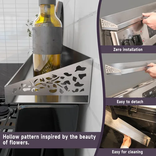 Miniatura 4 de STUTOV Estante para estufa, organizador de especias, fácil instalación, solución de almacenamiento para cocina, con longitud estándar de 30 Acero