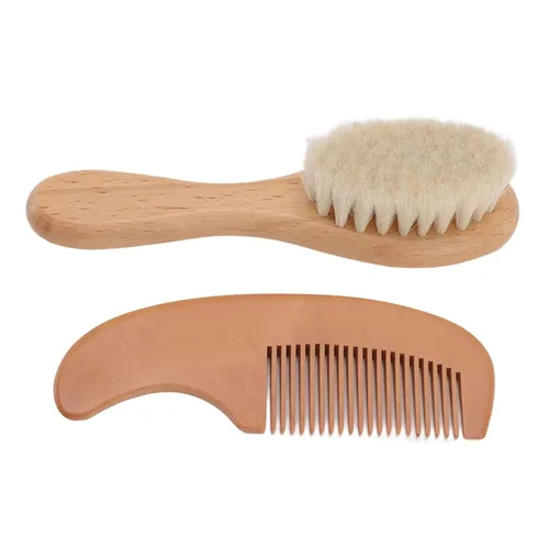 Omabeta Profesional, Cepillo y Peine Set con Cepillo de Barba Función para Recién Nacidos y Padres. Compuesto Madera y Lana