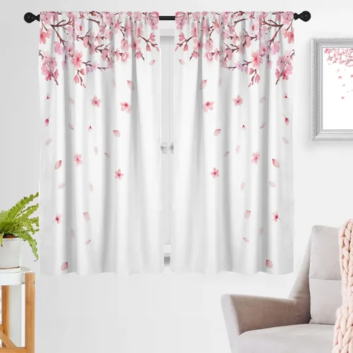 Miniatura 7 de zokyer Cortina de ventana larga y ancha para ventana, diseño de flores de cerezo con ramas de Sakura japonesas, arte de jardín para niñas, 52