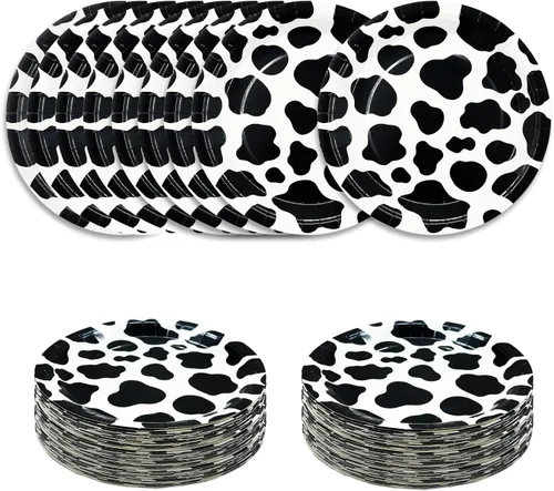 SietDESEO 50 platos con estampado de vaca de 9 pulgadas, platos de papel de vaca para fiestas, cumpleaños, baby shower, suministros desechables para