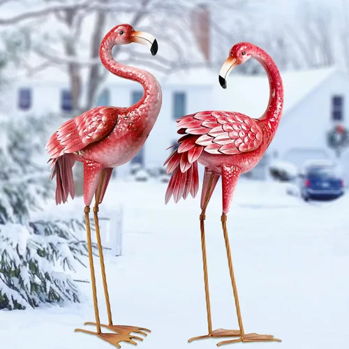 Miniatura 6 de Kircust Estatuas y esculturas de jardín de flamencos, estatua de metal para exteriores, adornos grandes de flamenco rosa para el hogar, patio
