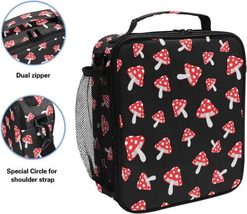 Miniatura 2 de Lonchera para niños y niñas, con diseño de hongos del bosque, con diseño de dibujos animados, con correa para el hombro, bolsas enfriadoras