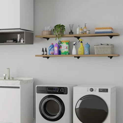 Miniatura 4 de Estantes largos de pared de 60 pulgadas, estante flotante largo para pared, juego de 2, estantes grandes con soportes de metal, estantería de granja