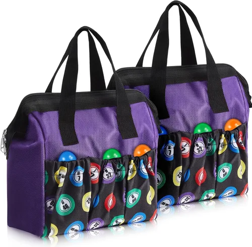 Sweetude 2 piezas Bolsa de transporte para marcadores de bingo con asa y cremallera, bolsa de bingo con 6 bolsillos externos y 3 bolsillos internos