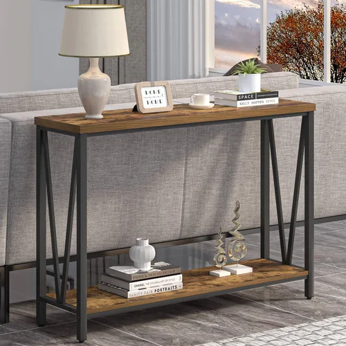 Miniatura 5 de EXCEFUR Mesa de entrada, sofá de madera rústica con almacenamiento, mesa de pasillo moderna para sala de estar, color gris