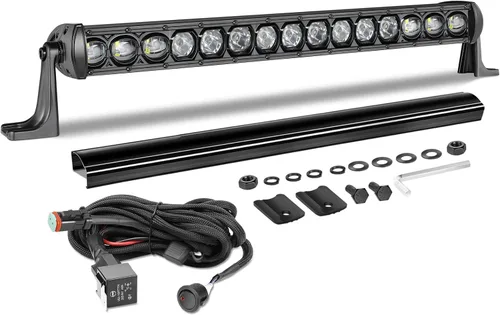 Miniatura 9 de Barra de luz LED de 30 pulgadas de fila única de 168 W, kit de luz LED delgado con arnés de cableado, cubierta negra, combo de haz puntual y amplio