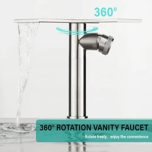Miniatura 5 de becola Grifo Moderno de Lavabo de Baño, Grifo Alto para Lavabo de Baño, Grifo de Lavabo de Cuerpo en Níquel Cepillado, Grifo de Orificio Único