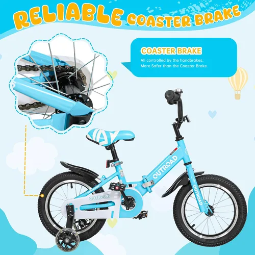 Miniatura 5 de Betterland Bicicleta plegable para niños, bicicleta para niños de 14/16/18 pulgadas con ruedas de entrenamiento y frenos de mano duales, bicicleta