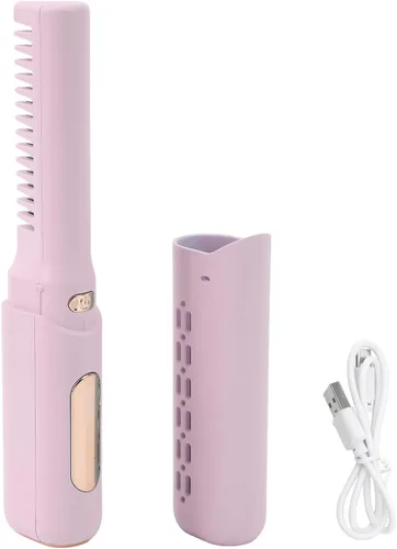 Miniatura 10 de Mini alisador de pelo recargable inalámbrico, cepillo de peine portátil con 3 temperaturas ajustables para todo tipo de cabello (caqui)