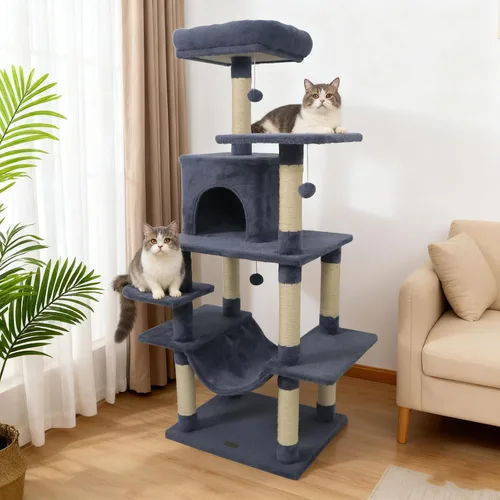 Miniatura 8 de DORTALA Árbol para gatos de interior, torre para gatos de 58 pulgadas de alto con percha superior, condominio, hamaca, postes rascadores de sisal, 3