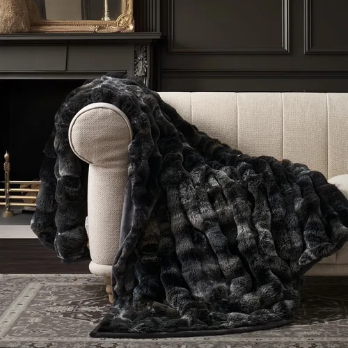 Miniatura 19 de EverGrace - Manta ultra suave de lujo, esponjosa, de pelo de conejo sintético, gruesa, cálida, de burbujas, para cama, mantas reversibles de felpa