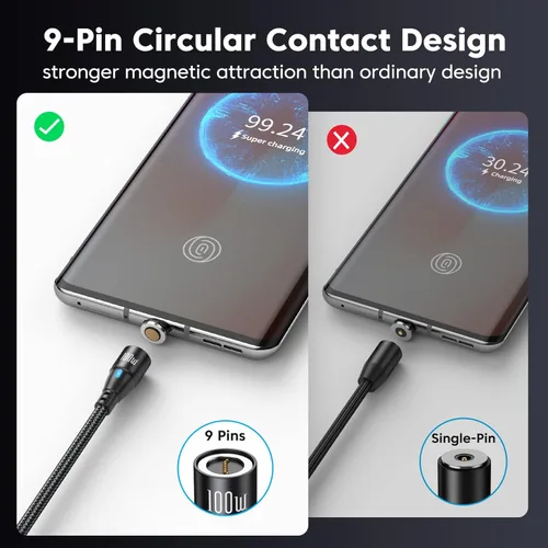 Miniatura 7 de Cable de carga magnético USB C de 100 W, paquete de 2 (3.3 pies + 6 pies), cable magnético de carga rápida 6 en 1, cable de carga USB C magnético