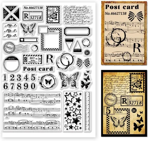 Miniatura 10 de GLOBLELAND Sellos de goma con marca de correo para tarjetas, sellos transparentes de silicona de gran tamaño de 11.7x8.3 pulgadas para hacer