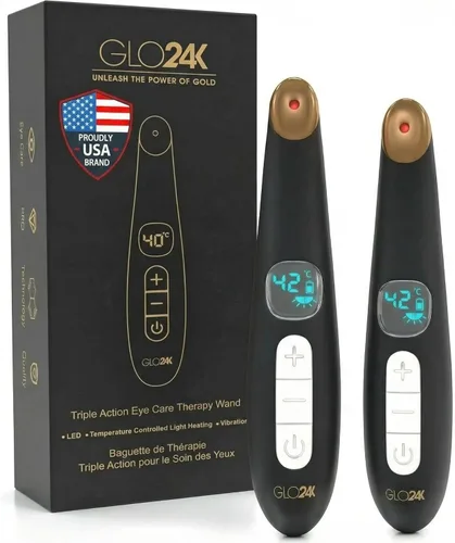 Miniatura 10 de GLO24K Varita de Terapia de Belleza 6-EN-1 para la Cara, Ojos y Cuello. Basada en Tecnología de Luz LED Dual, Térmica, Vibración y Microcorriente.