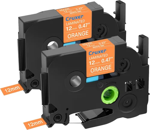 Cruxer - Juego de 2 cintas de etiquetas de repuesto para TZe-635 TZ-635 Brother laminadas de 0.47 pulgadas, color blanco sobre naranja, compatible