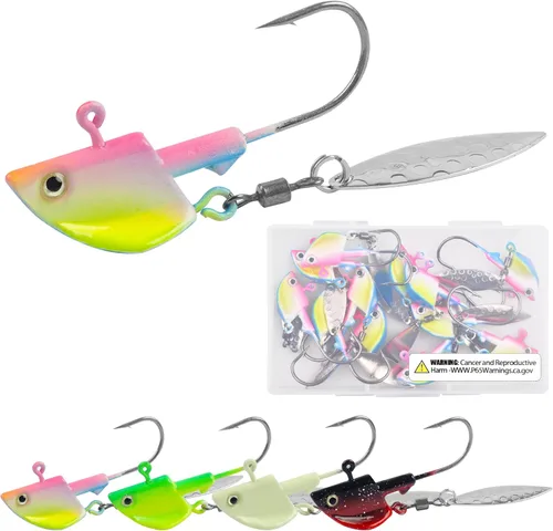 OROOTL Underspin Jig Heads with Spinner Blades, 12pcs Swimbait Fishing Lure Jig Heads Bladed Swim Jigs for Saltwater Freshwater Fishing 1/4oz 3/8oz