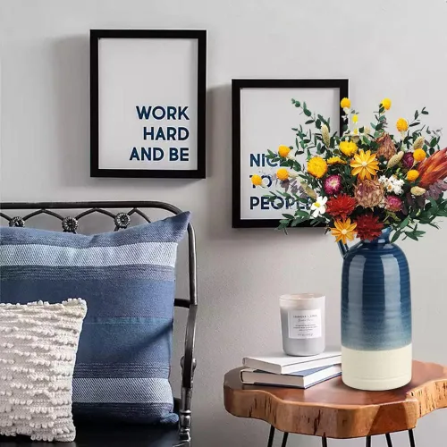 Miniatura 2 de Jarrón de cerámica azul de 12.5 pulgadas para decoración del hogar, florero decorativo grande, florero bohemio de cerámica para flores, florero