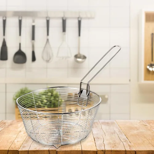 Miniatura 2 de Luxshiny Cesta de freír de alambre de metal, cesta para patatas fritas, asa resistente para un fácil manejo
