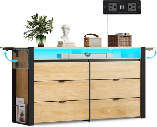 Miniatura 8 de WLIVE - Cómoda ancha de madera para dormitorio